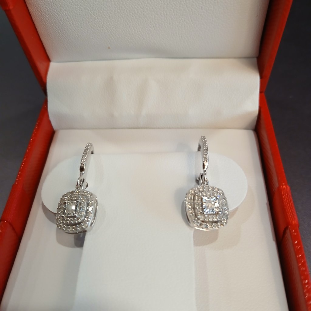 Diamond Halo Drop Earrings 12 Ct